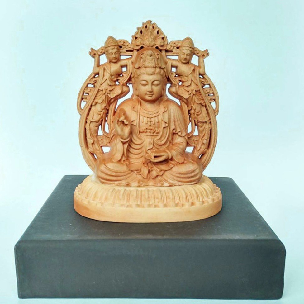 Tượng Phật Bà Quan Âm tự tại bằng gỗ Hoàng Dương - TẶNG 1 VÒNG ĐEO TAY - ĐÚNG MẪU ĐÚNG GIÁ