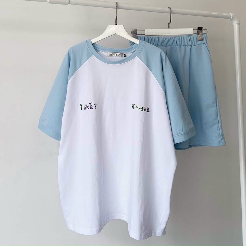 Đồ Bộ Mặc Nhà Unisex Cotton In Chữ Hàn  Set Bộ Thun Cotton phong cách dễ thương