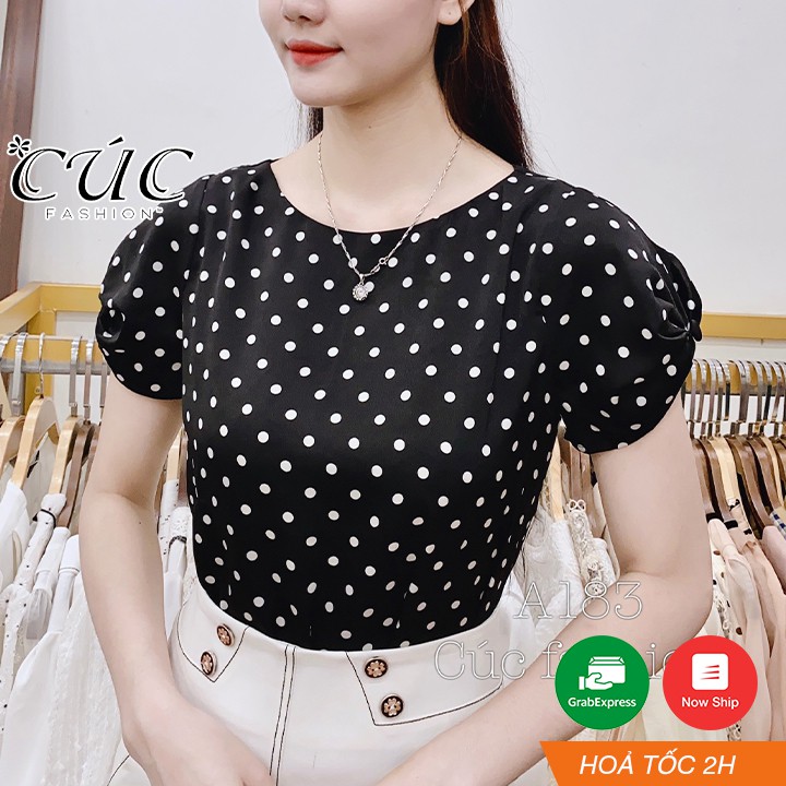 Áo sơ mi nữ cao cấp công sở Cúc Fashion A183 áo somi chấm bi cổ trơn