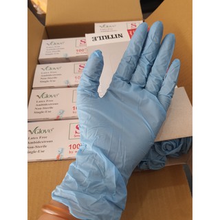 Găng tay y tế Nitrile Vglove không bột màu xanh- HÀNG SẴN-- Hộp 100 chiếc- Hàng chính hãng Khải Hoàn