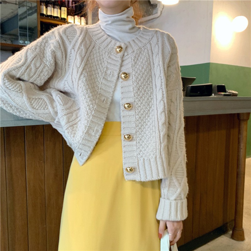 Áo khoác cardigan dệt kim màu trơn dễ thương cho nữ
