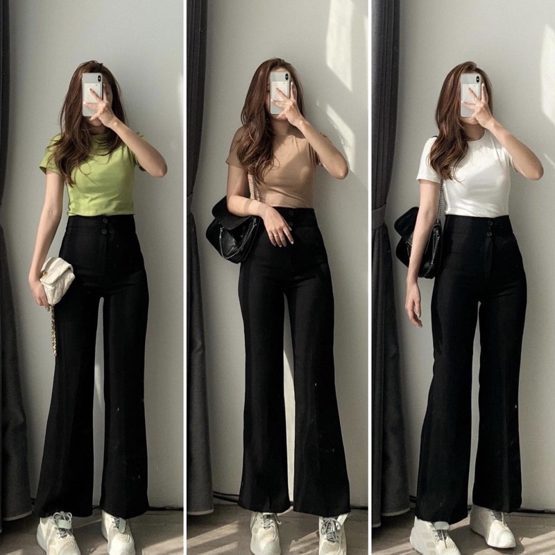 Quần nữ ống vẩy loe siêu tôn dáng cạp cao 2 cúc