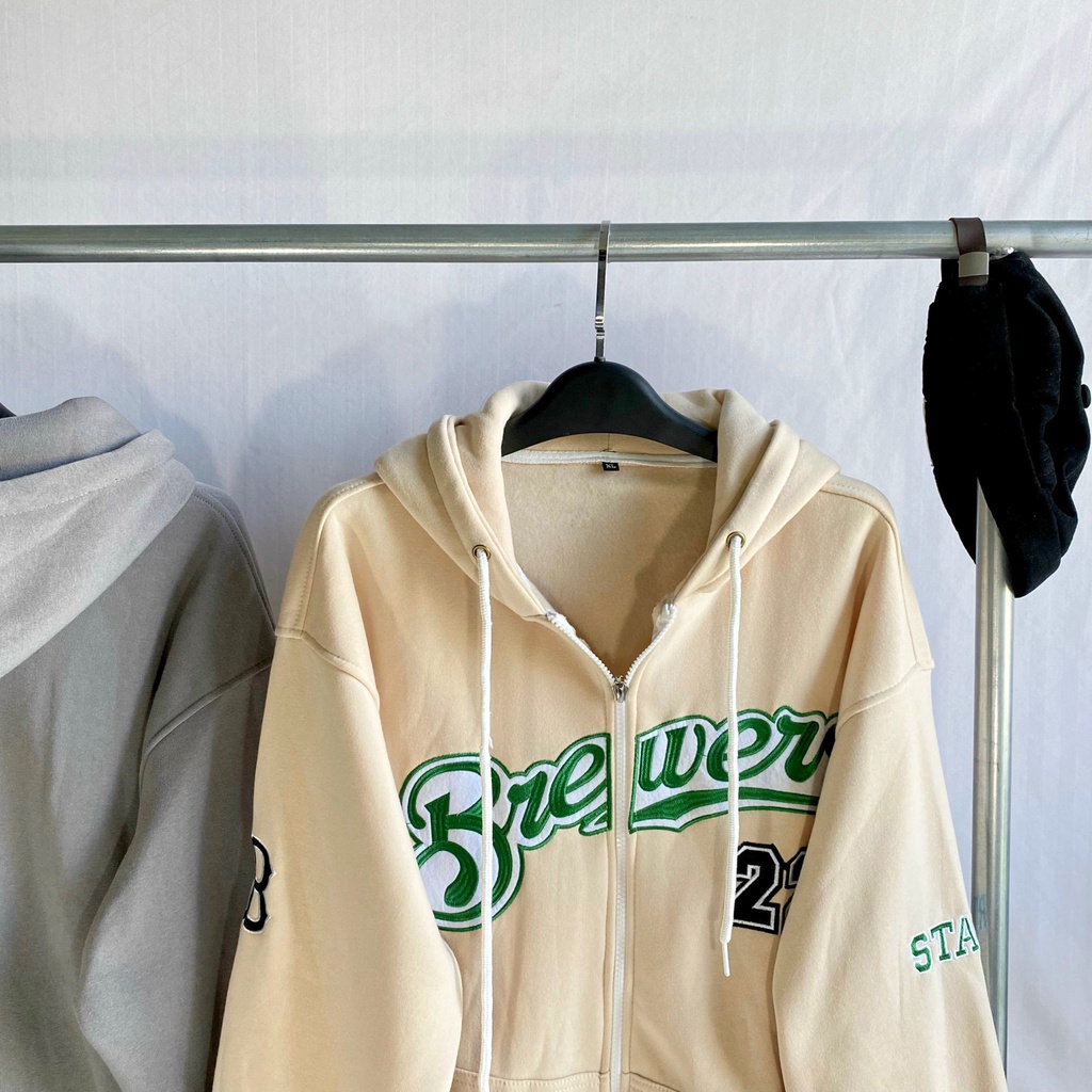 Áo khoác tay dài form rộng thêu chữ Brewers Tanazi Closet