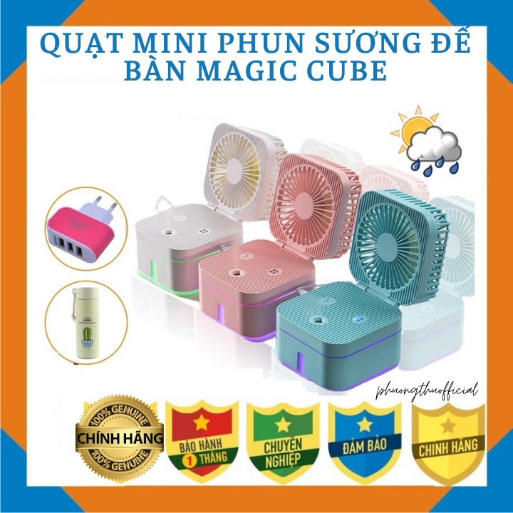 Quạt Mini Phun Sương Để Bàn Magic Cube 3 Chế Độ Mát, Kiêm Đèn Ngủ Gấp Gọn Siêu Tiện Dụng, Bảo Hành 12 Tháng