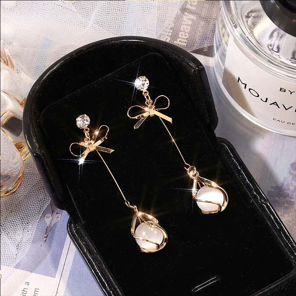 MXGOODS Gift For Women Small Bow Water Drop Long Pendant Accessories Stud Earrings