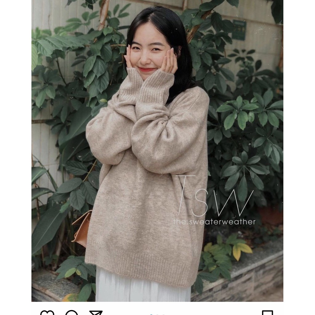 Áo len lông thỏ cổ tim dáng rộng ulzzang - Áo len trơn mịn cổ V nhiều màu