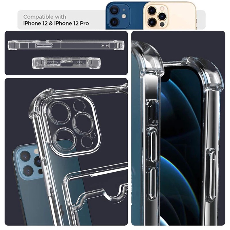 Ốp lưng Iphone 14 promax , 13pro , 13, 12promax, 12pro, 12, 11promax, 11pro, 11, Xr, Xsmax, Xs, X  đẹp có ngăn VÍ TRONG SUỐT chống sốc dày dặn, cạnh vuông bảo vệ cam atm đựng thẻ ảnh