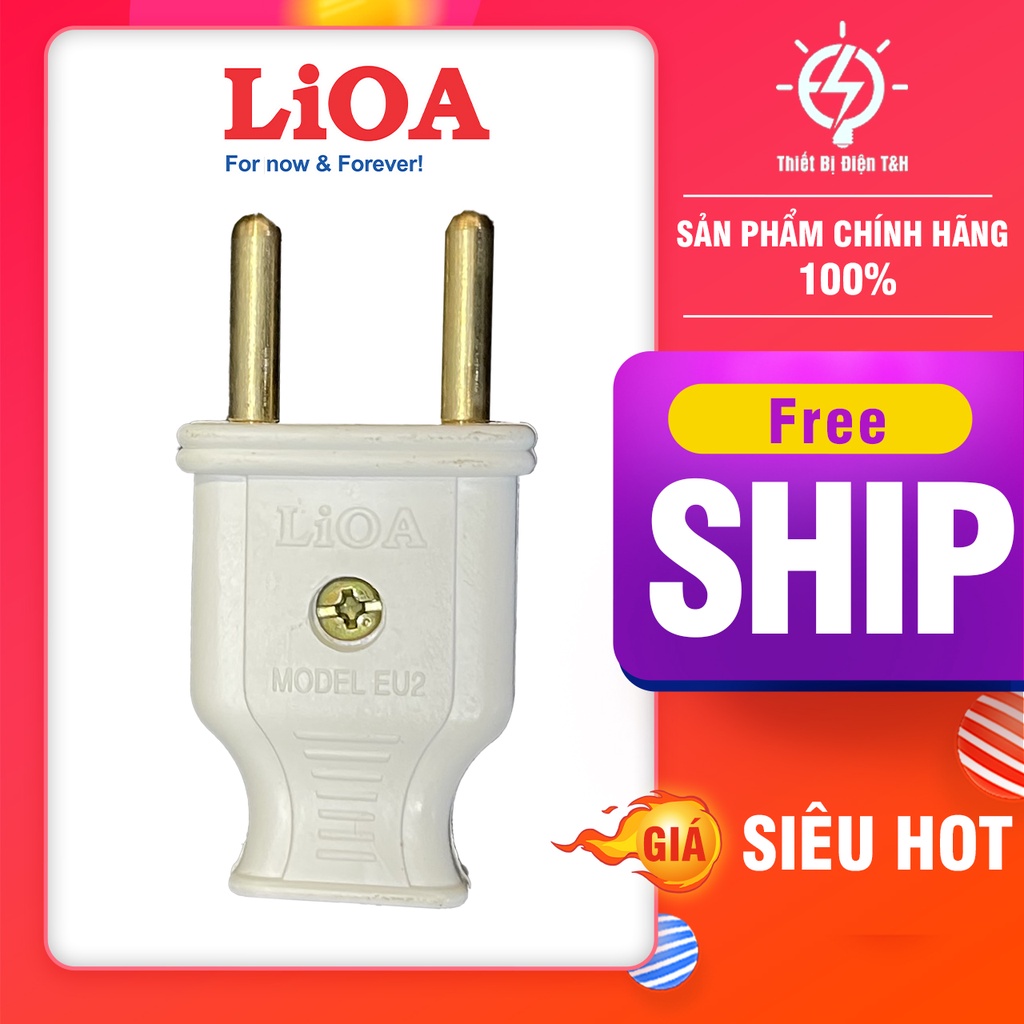 Phích cắm điện LIOA, 2 chân, 2 chấu, chân tròn - EU204 - EU205