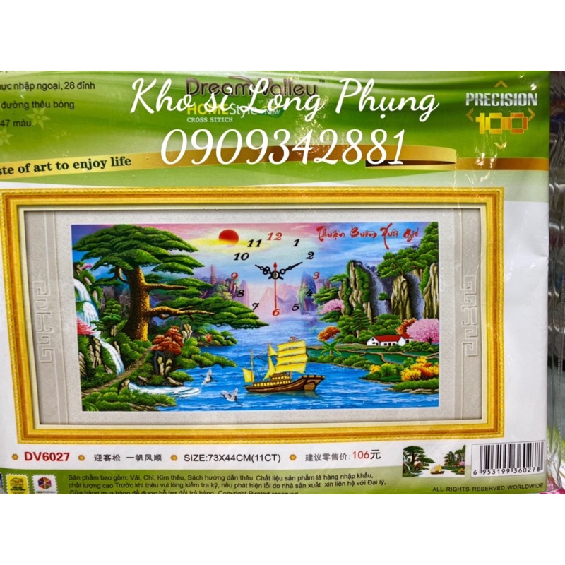 Tranh thêu Chữ thập Đồng hồ thuận buồm xuôi gió Dream valley mẫu mới DV6027(73*44cm) chưa thêu