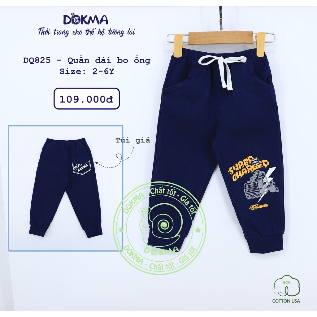 DQ825 Quần dài bo ống in hình Dokma vải cotton mỏng vừa (2-6T)