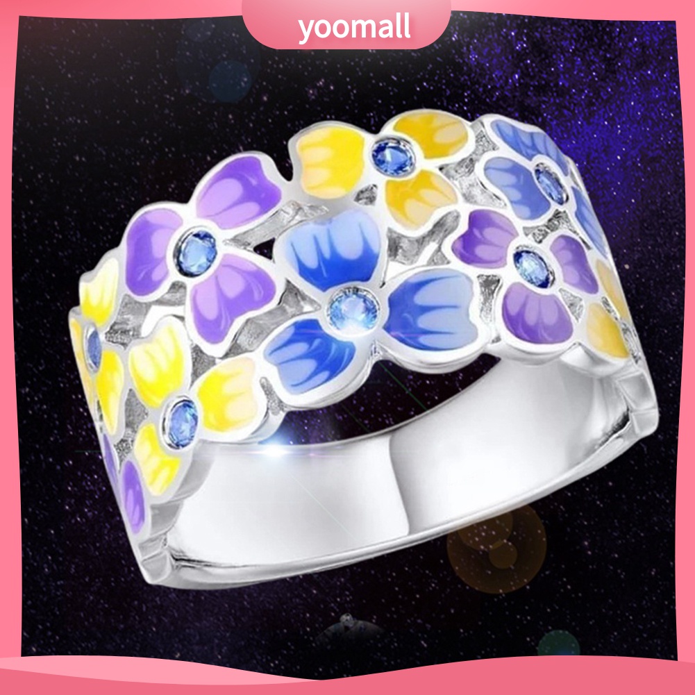 Yomall♡ Nhẫn MặT HìNh Hoa ĐíNh Kim Cương Giả ThờI Trang Cho Nữ