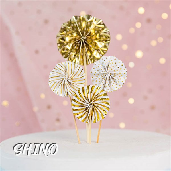 Topper/ que cắm quạt giấy đủ màu trang trí bánh kem (Set 4 cái)