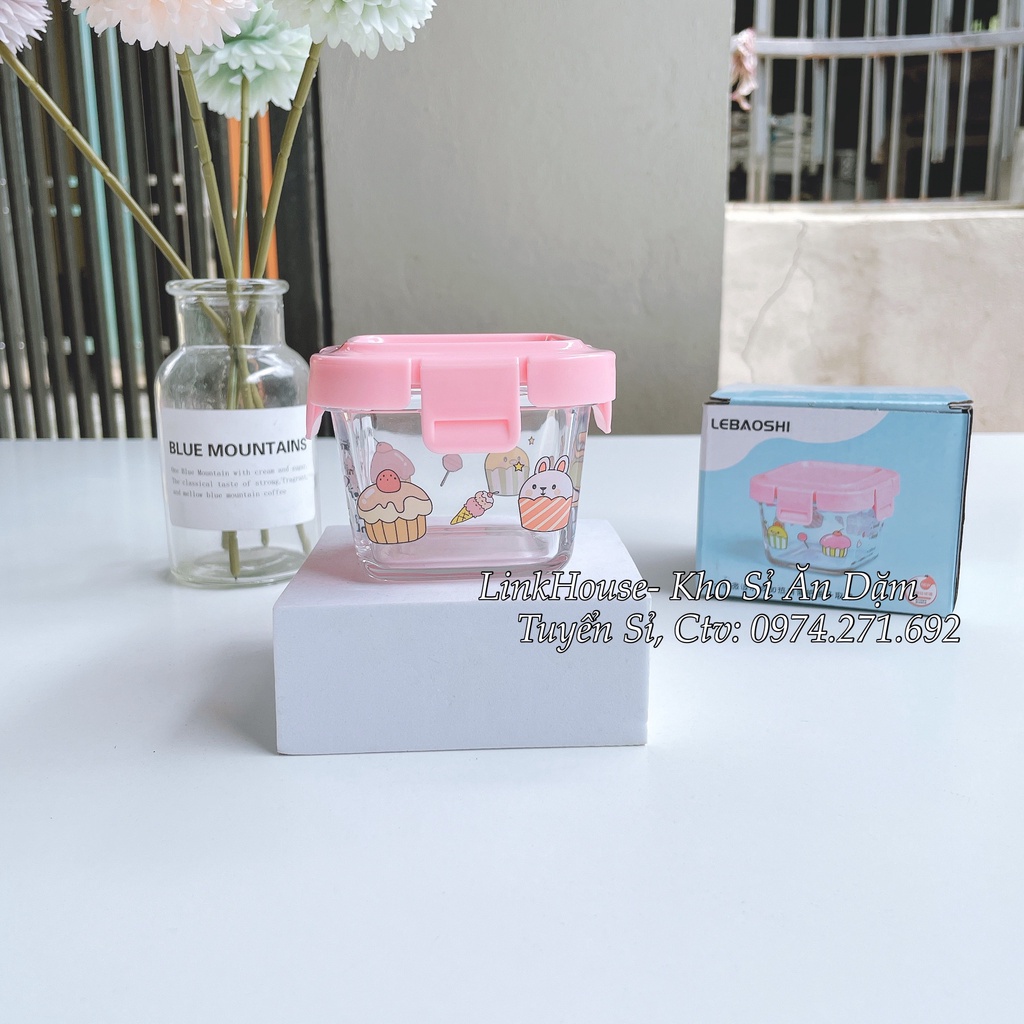 Cốc,Bát  thủy tinh, Hộp Trữ Đông, Cốc Nấu Cháo Chia Vạch 120 ml Chịu Nhiệt An Toàn Cho Bé