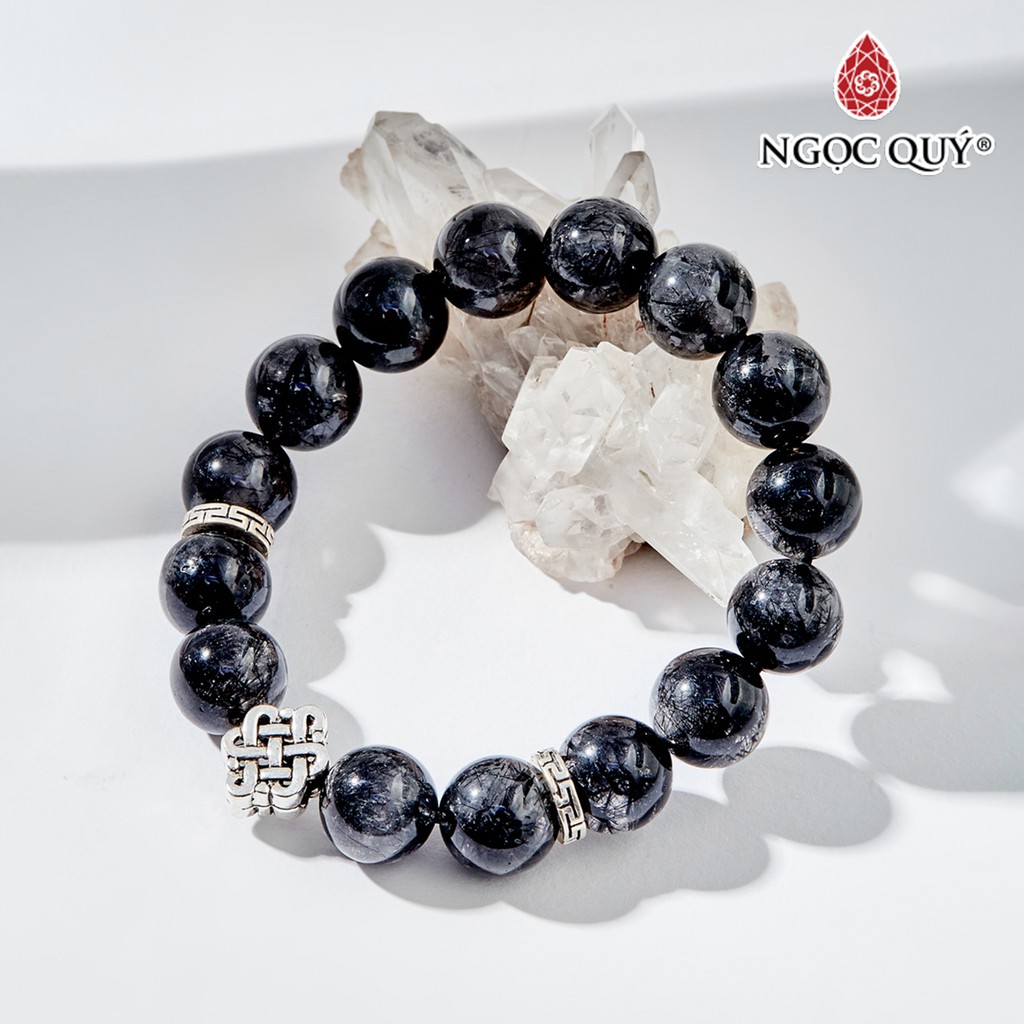 Vòng tay TA tóc đen charm đồng tâm - Ngọc Quý