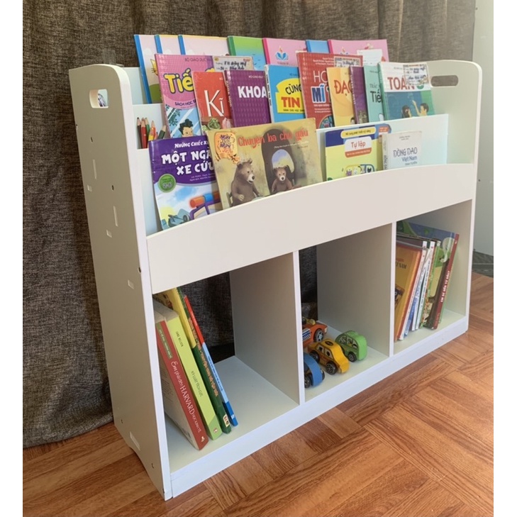 Kệ sách cho bé, kệ đồ chơi, giá sách gỗ 3 tầng, giá sách kết hợp kệ đồ chơi Montessori cho bé KTH