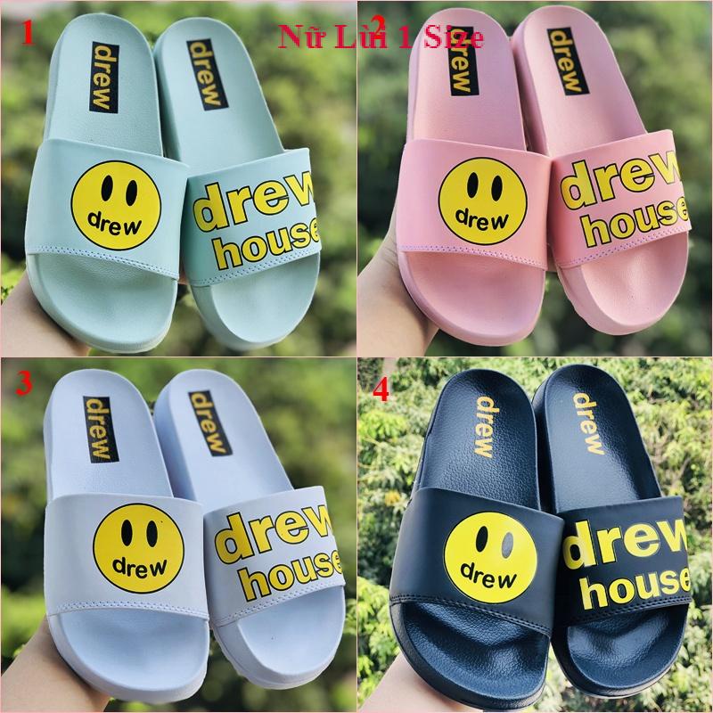 Dép 𝐃𝐑𝐄𝐖 ❤️FULL BOX + FREESHIP❤️ dép mlb drew house mặt cười quai ngang thể thao nam nữ chất xịn kèm tag mác, trắng