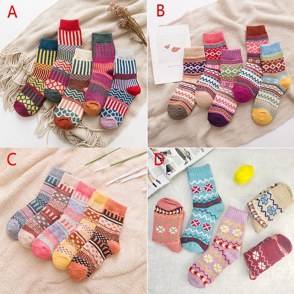 Set 5 Đôi Tất Giữ Nhiệt Dày Dặn Phong Cách Dân Tộc