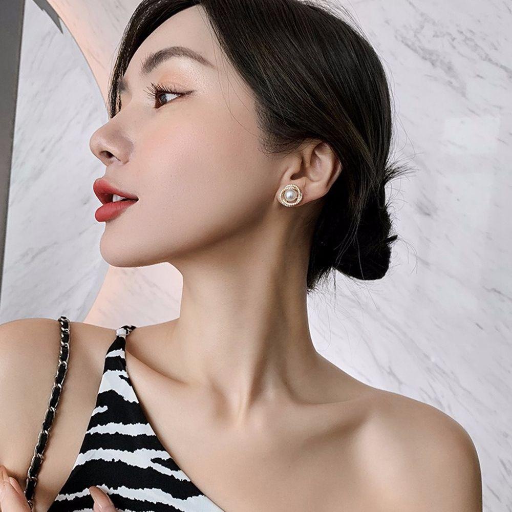 AROMA Bông Tai Dạng Mở Đính Ngọc Trai Đơn Giản Thời Trang Cổ Điển Cho Nữ