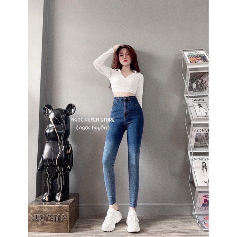 [ GIÁ RẺ ] Quần jean Ôm loang xanh đậm TC001