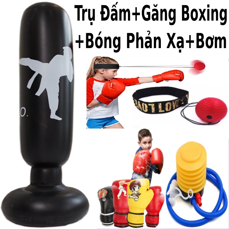 Bao cát boxing trụ đấm bốc bơm hơi ABJsport® ⚡FREESHIP⚡Trụ đấm tự cân bằng  -Tặng kèm găng mma +bơm + keo + miếng vá