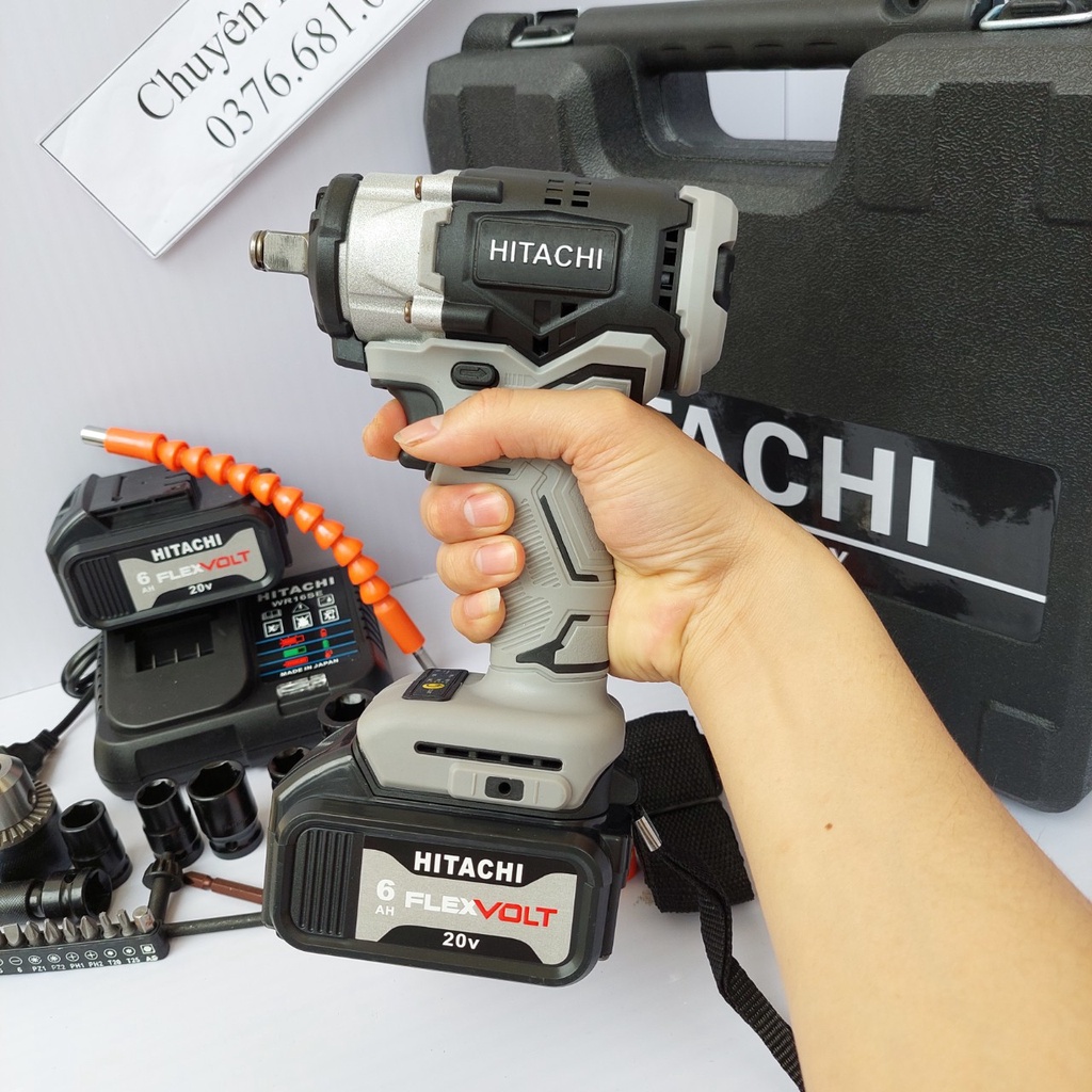 Máy Siết Bulong HITACHI 20V Không Chổi Than, Motor Bruschless, 3 Đèn Led Trợ Sáng