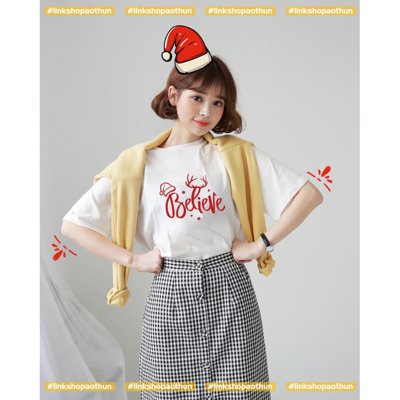 Áo NOEL màu trắng siêu đáng yêu tay lỡ unisex