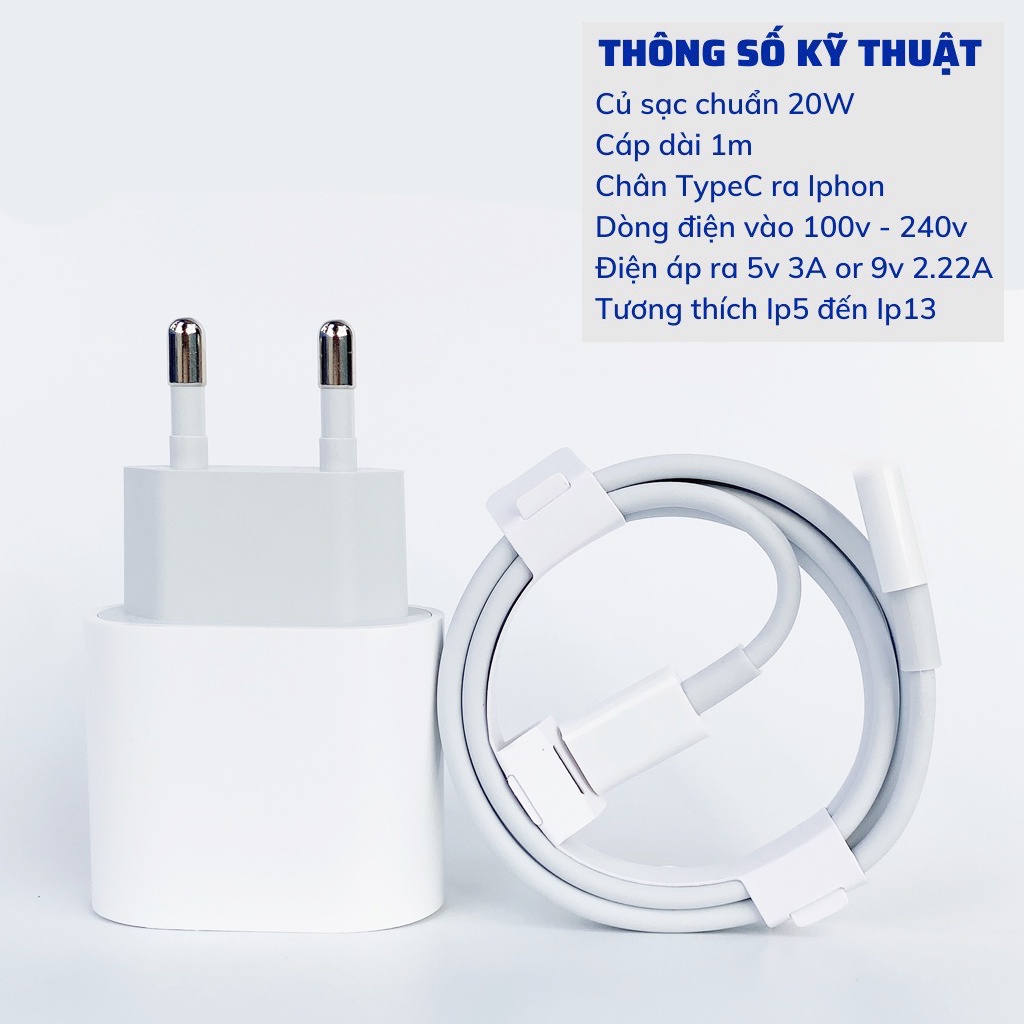 Cáp sạc nhanh ip 20w, dây sạc điện thoại dành cho IP 6 7 plus 8 plus -&gt;13 14 Promax dài 1m