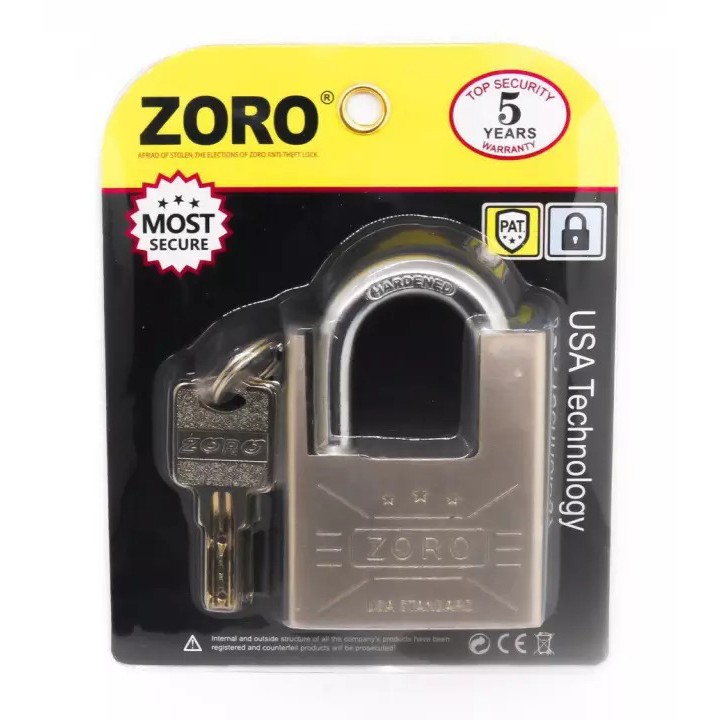 Ổ khóa nhà Zoro 60mm màu bạc chống cắt chống trộm bẻ khóa bằng kềm cộng lực giữ bảo vệ an toàn nhà công trình