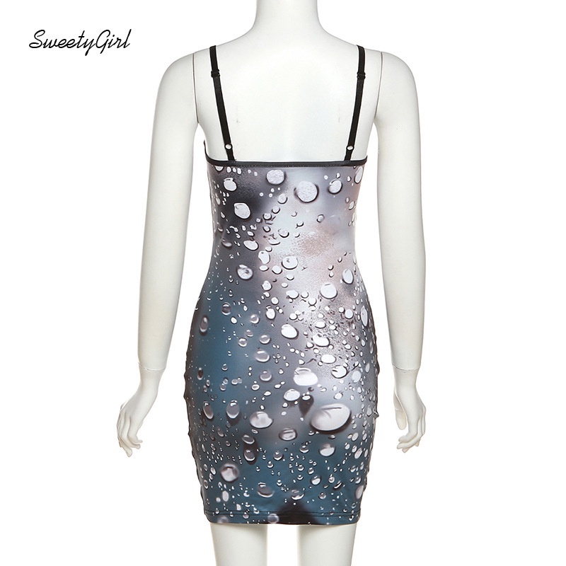 Đầm Mini Không Tay Cổ Tròn Ôm Eo In Họa Tiết Giọt Nước Thời Trang 2022 Cho Nữ