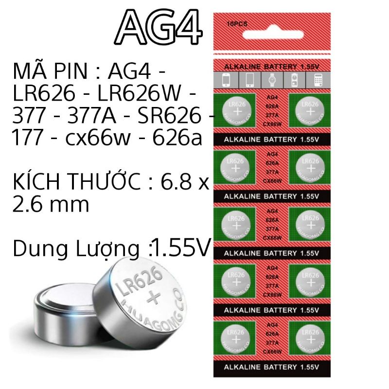 Pin đồng hồ đeo tay phổ thông loại rẻ 1.5V - AG1, Lr621 - AG3, LR41 - AG4,626,377,177 - AG10 Lr1130, 389- AG13, Lr44,357