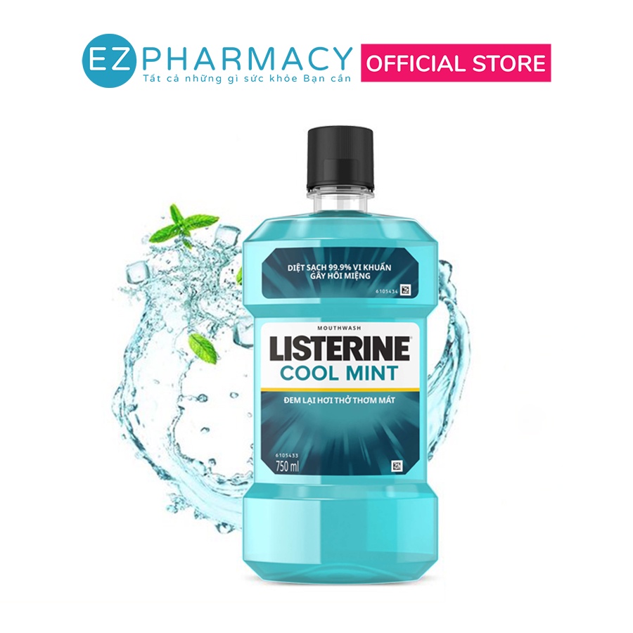 Nước Súc Miệng Listerine Bạc Hà Diệt Khuẩn, Giữ Hơi Thở Thơm Mát Listerine Coolmint Mouthwash 750ml