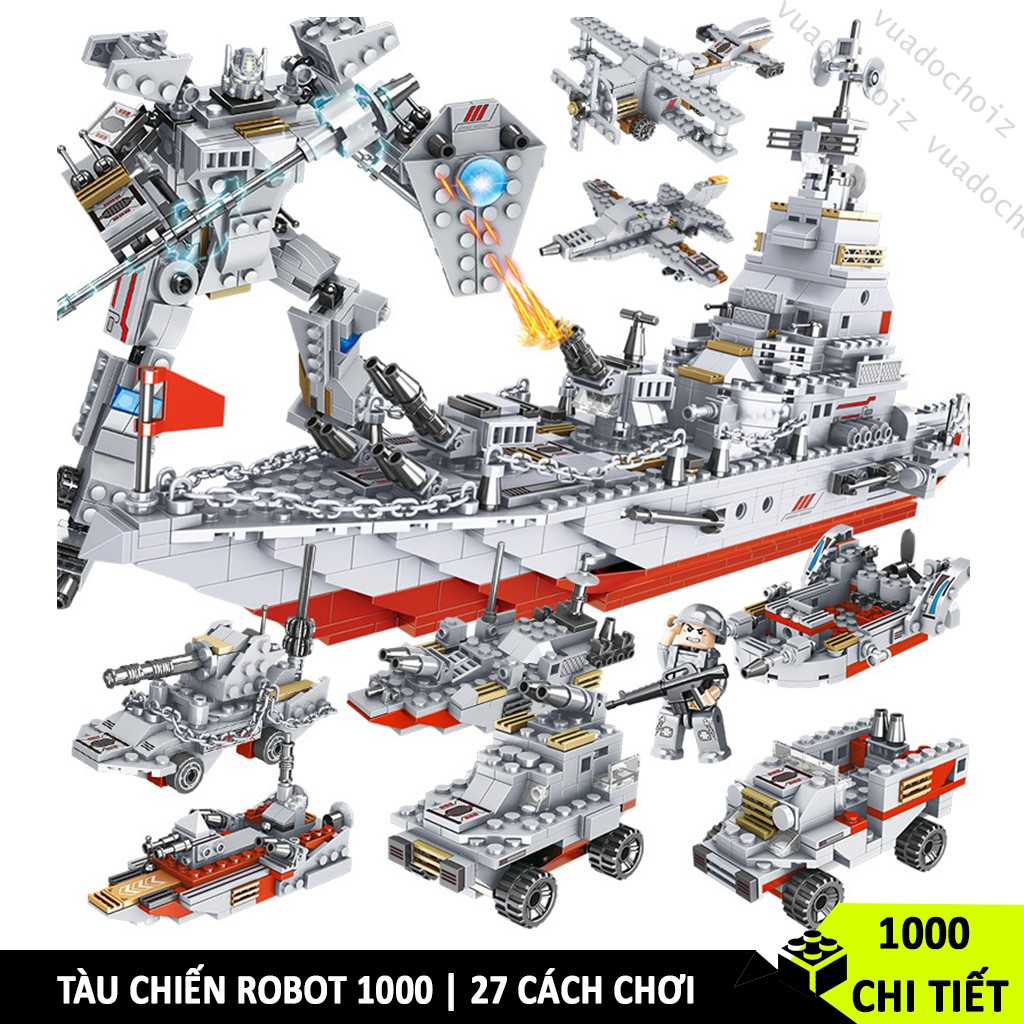 [1000 CHI TIẾT] ĐỒ CHƠI LEGO TÀU CHIẾN HẠM TUẦN DƯƠNG GỒM LEGO ROBOT, LEGO CẢNH SÁT HẢI QUÂN