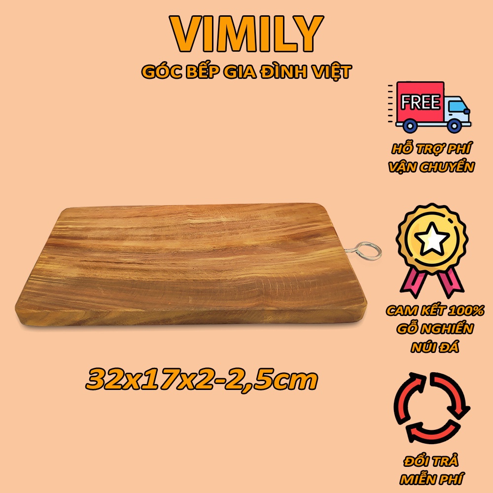 Thớt gỗ nghiến Tây Bắc núi đá vuông cực bền cắt thái xắt thức ăn cao cấp VIMILY kích thước 32x17x2cm