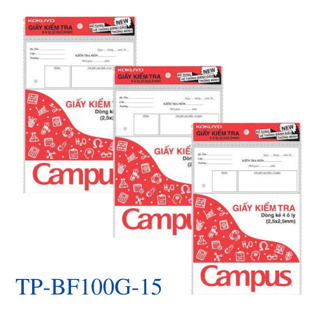 Giấy Kiểm Tra Cấp 1 Campus 15 Tờ Đôi Dòng Kẻ 4 Ô ly 2.5x2.5 mm TPBF100G