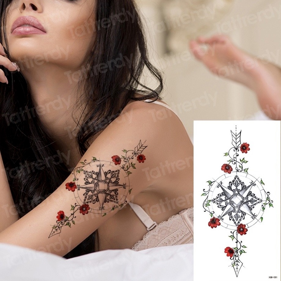 Hình Xăm Tạm Thời Hình Chó Sói/ La Bàn/ La Bàn Trang Trí Cánh Tay/ Chân Cho Nam Và Nữ