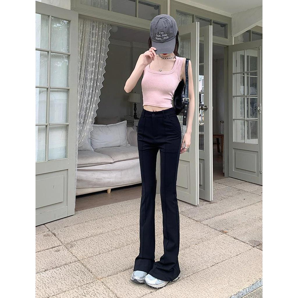 Quần Ống Loe Siêu Mỏng Màu Đen Phong Cách Mới 62344 Cho Nữ