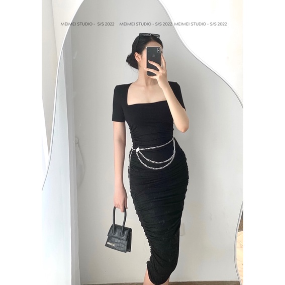 Váy thun dúm sườn cổ U sexy