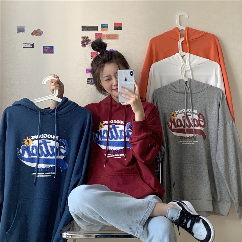 SUXI Áo Hoodie Tay Dài Dáng Rộng In Hình Cá Tính Phong Cách Hàn Quốc Cho Nữ