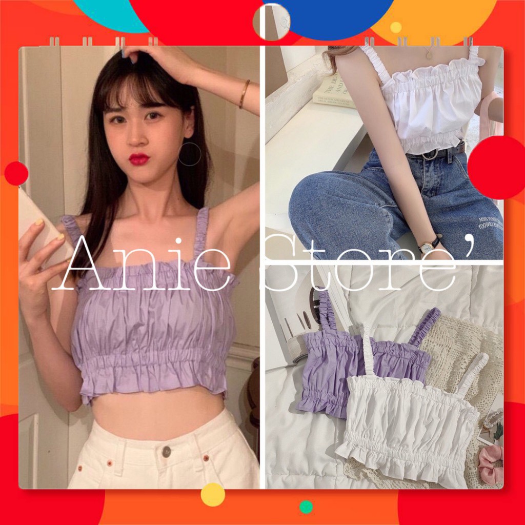 Áo Croptop 2 Dây Đũi 🦋 Áo Dây Thun Nữ Viền Bèo 2 Màu 41