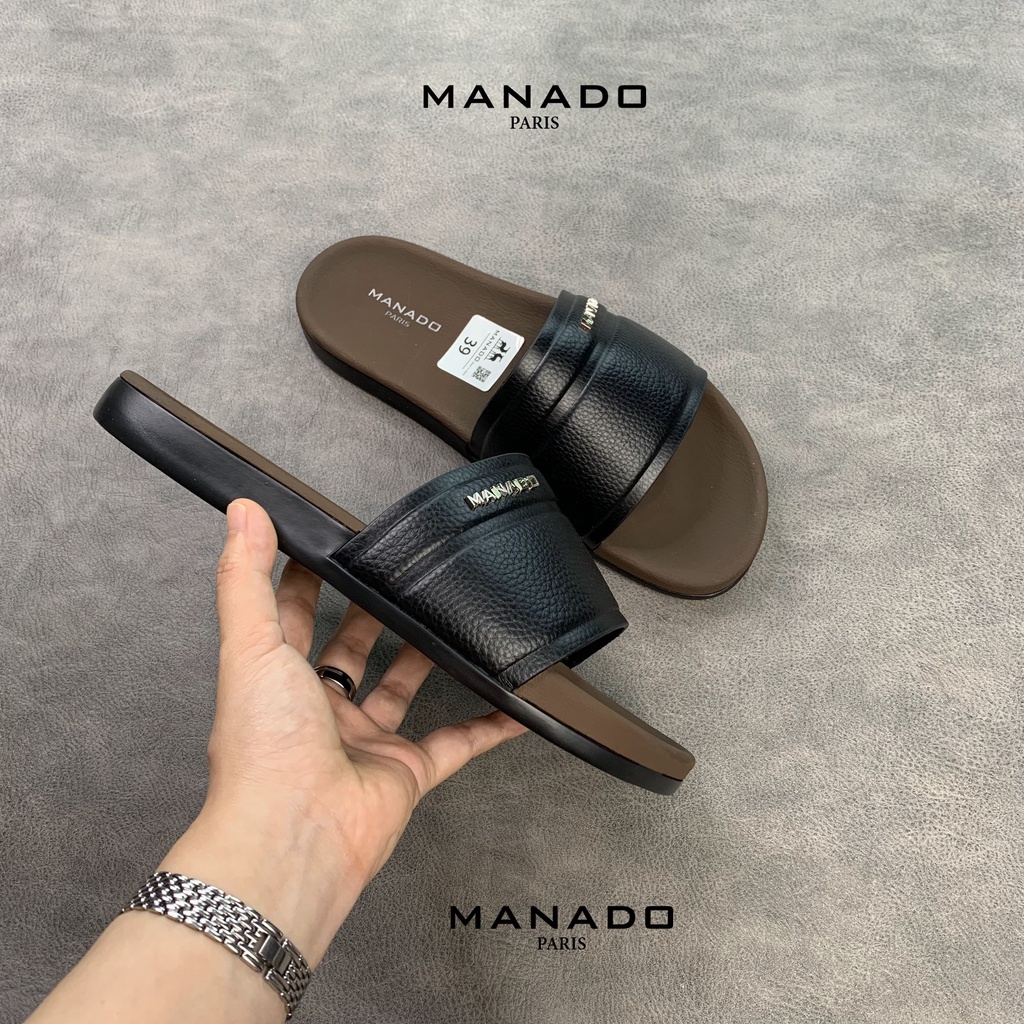 Dép Da Manado Cao Cấp Mã MND07 Nâu Cafe- Chất Liệu Da Bò Cao Cấp Nhập Khẩu, Đế Cao Su Mềm Chống Chịu Nước Rất Tốt