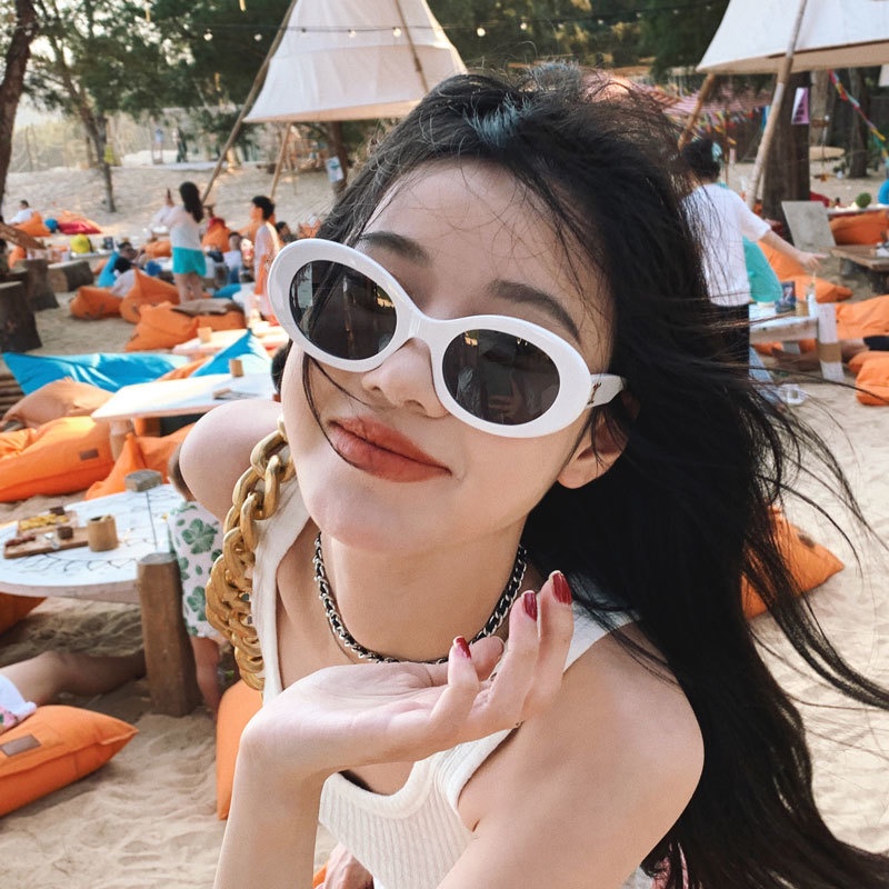 Kính Mát Chống Nắng Gọng Trắng Hình Oval Phong Cách Hàn Quốc Cổ Điển Thời Trang Mùa Hè Cho Nữ