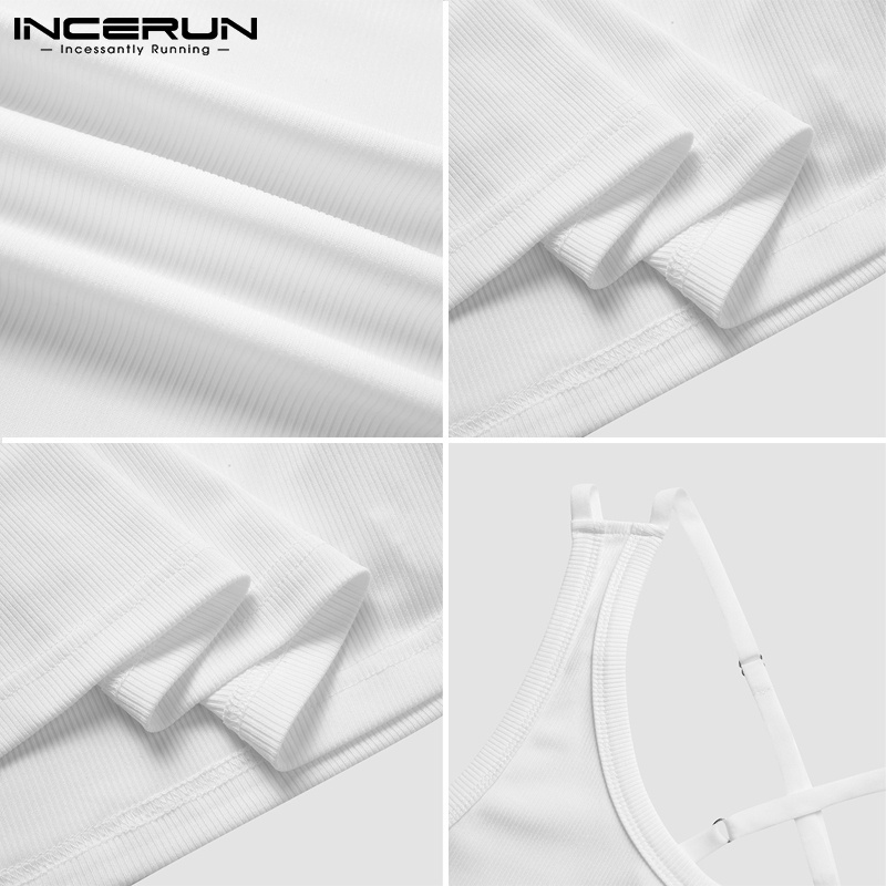 Áo tank top INCERUN dệt kim không tay phối dây chéo lưng thời trang cho nam