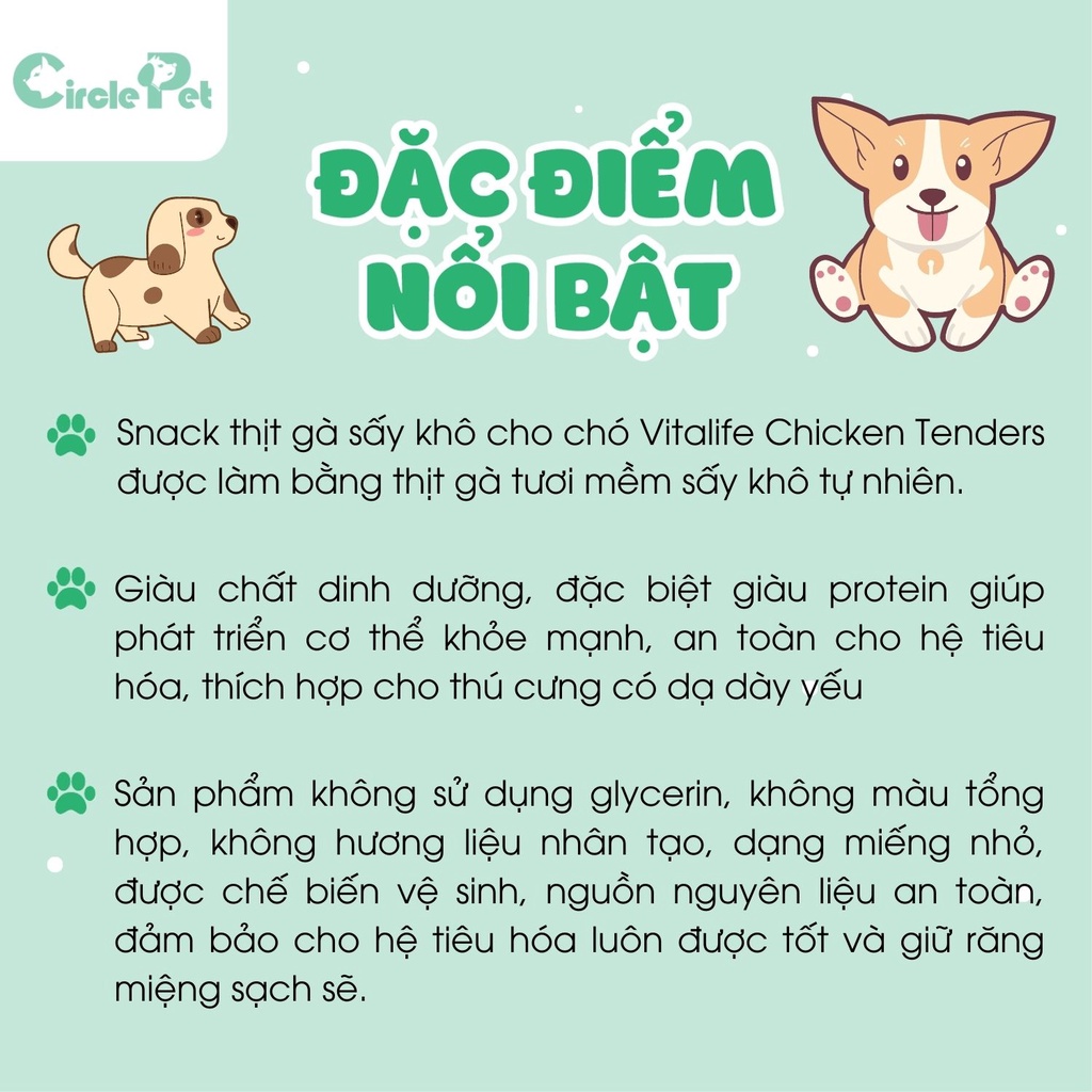 Snack Thịt Gà Sấy Khô Cho Chó Vitalife Chicken Tenders Tươi Mềm Sấy Khô Tự Nhiên Gói 227g - Circle Pet