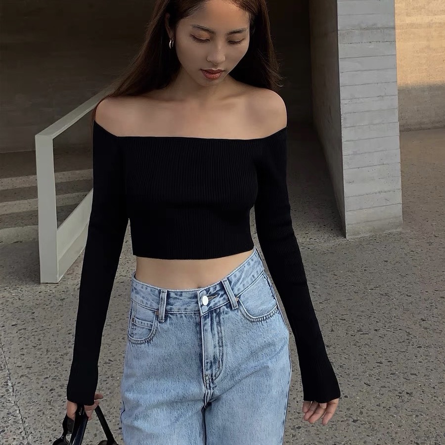 Áo Croptop Nữ Trễ Vai Tay Dài - Tharo Clothing [AO00073