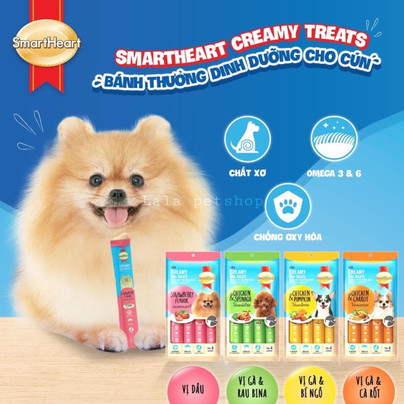 Bánh Snack Thưởng Dạng Kem Cho Chó Smartheart Creamy Dog Treats 60g ( 4 ống ) - Lala Pet Shop
