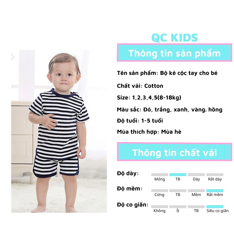 Bộ cộc tay bé trai bé gái QC-KIDS, đồ bộ cho bé chất cotton mẫu kẻ 8-18kg