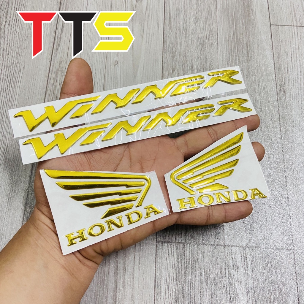 ( WINNER VÀNG ) Bộ tem chữ kèm logo cánh chim chất liệu nhựa dẻo mạ chrome sáng bóng