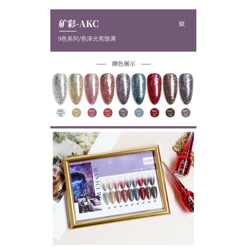 Set sơn gel As chai đỏ 9 chai(set nhũ AKC)