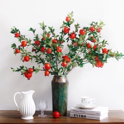Cành Quả Lựu Giả Merber  Loại 6/7/9 Quả Màu Đỏ/Cam Có Hoa - Cành Khô Decor Trang Trí Trong Nhà,Phòng Khách