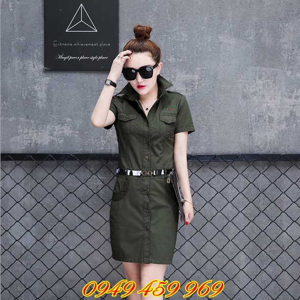 Quần Áo Lính Nữ - Bộ Váy Lính Nữ + Tặng Kèm Đai Váy